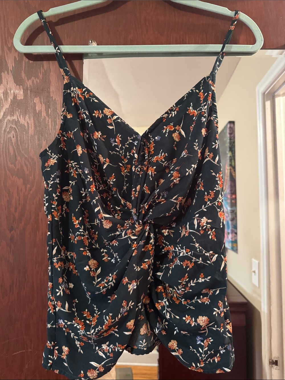 En Creme Black Floral Twist-Front Camisole